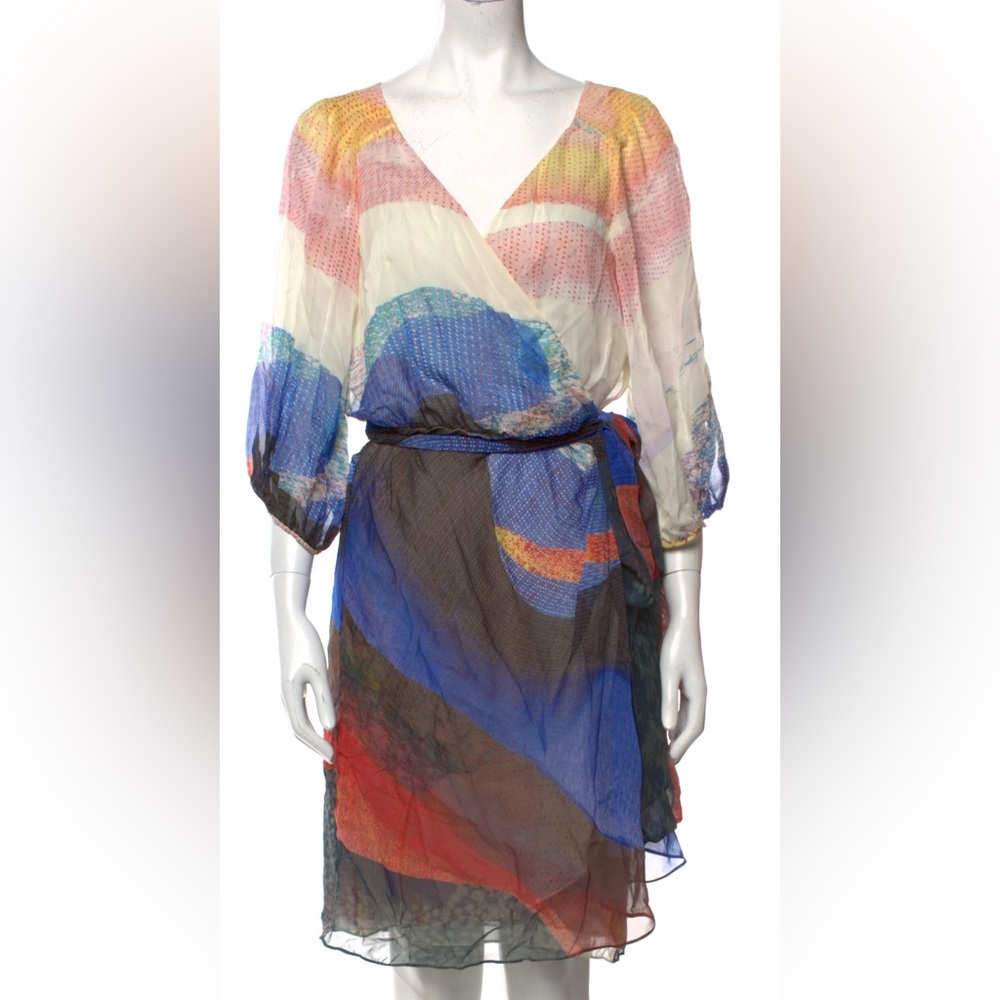 Diane von Furstenberg Watercolor Silk Wrap Dress XL